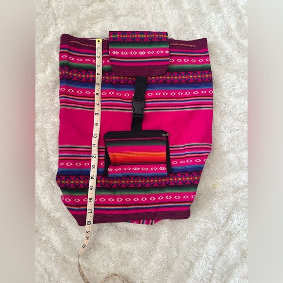 Boho Woven Baja Pink Striped Backpack Tribal Geometric Festival Rucksack - Picture 3 of 9